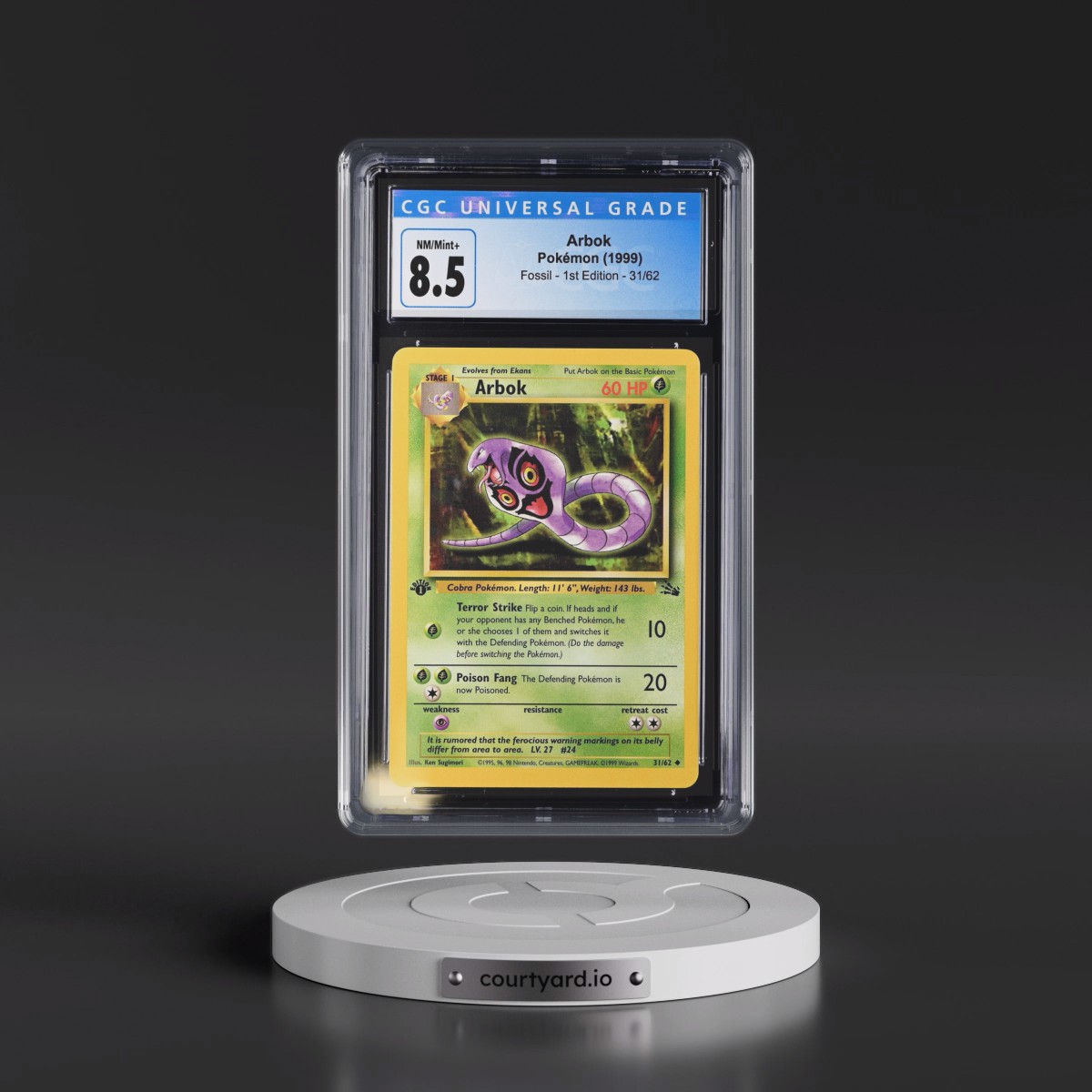 1999 Fossil #31/62 Arbok - 1st Edition 1st Edition (CGC 8.5 NM-MT+)