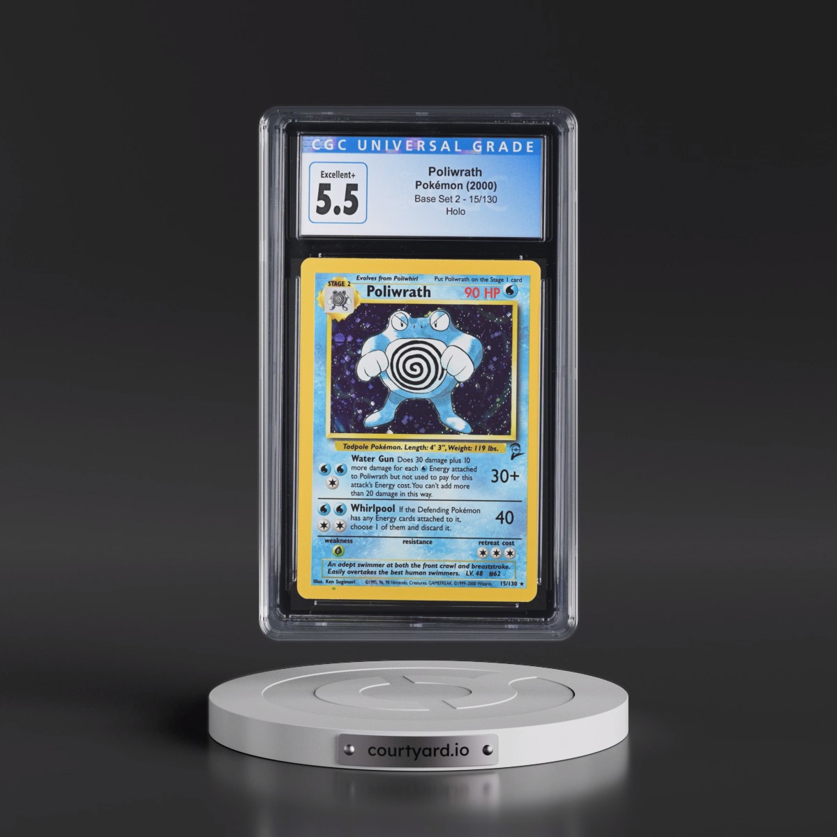 2000 Base Set 2 #15/130 Poliwrath - Holo (CGC 5.5 EX+)