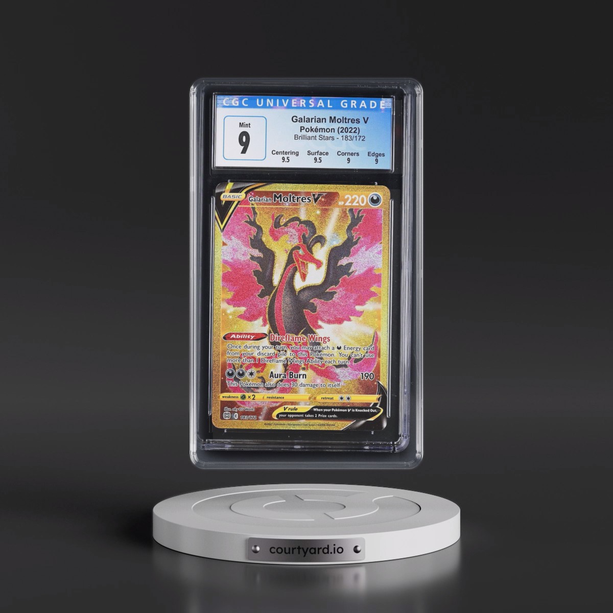 2022 Brilliant Stars #183/172 Galarian Moltres V - Secret Rare Holo (CGC 9 MINT)