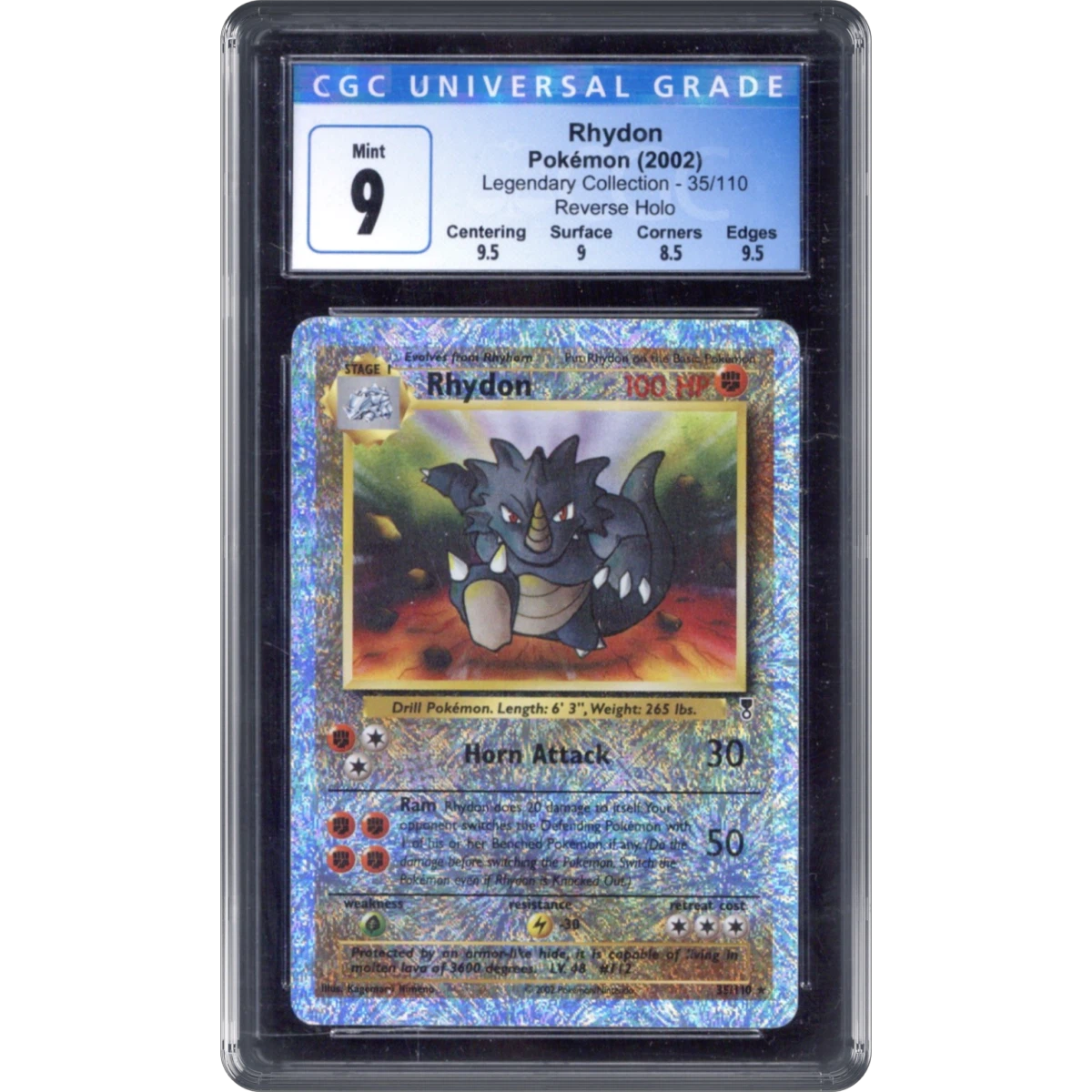 2002 Legendary Collection #35/110 Rhydon - Reverse Holo (CGC 9 MINT)