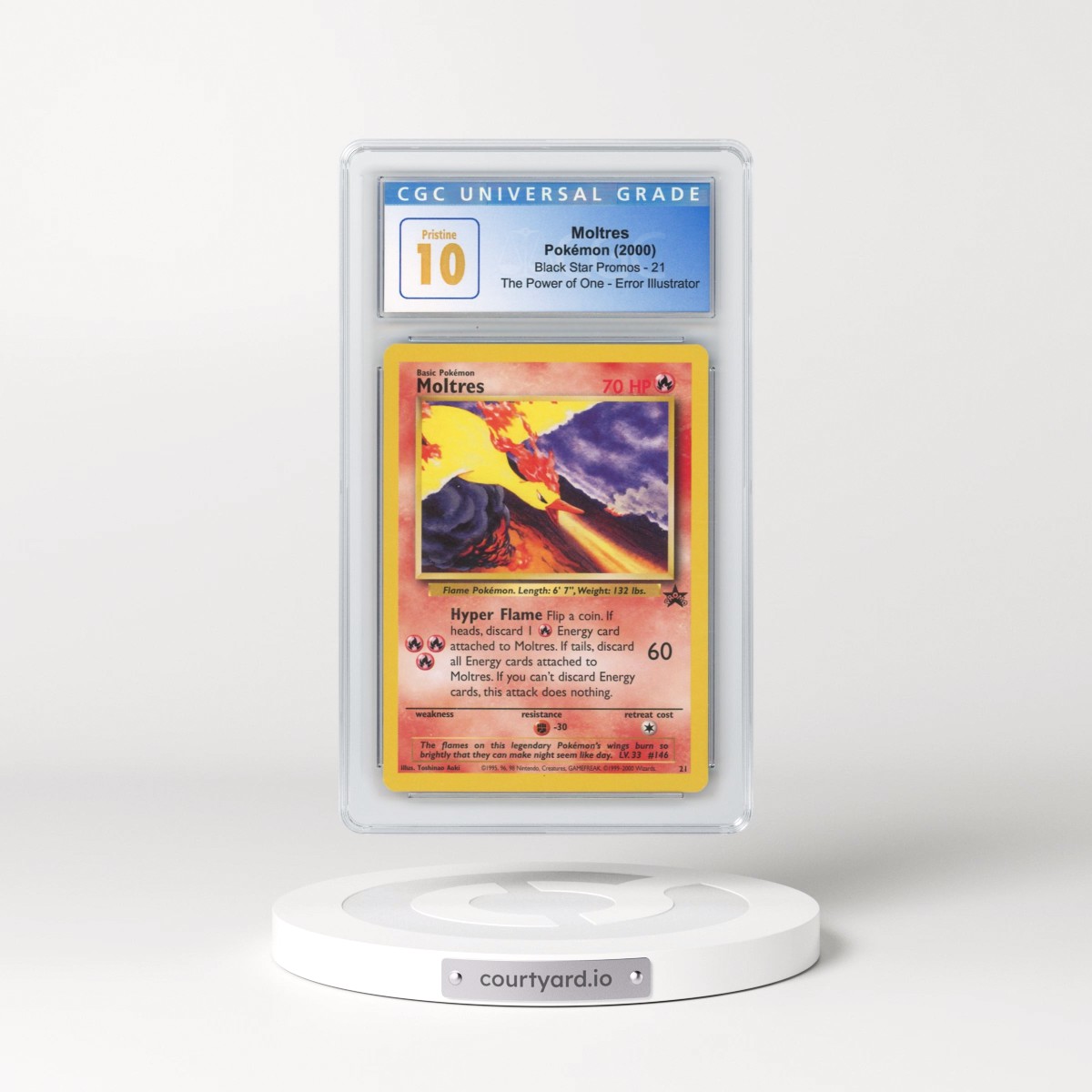 1999 Black Star Promos #21 Moltres - The Power of One Error Illustrator - Aoki (CGC 10 PRISTINE)