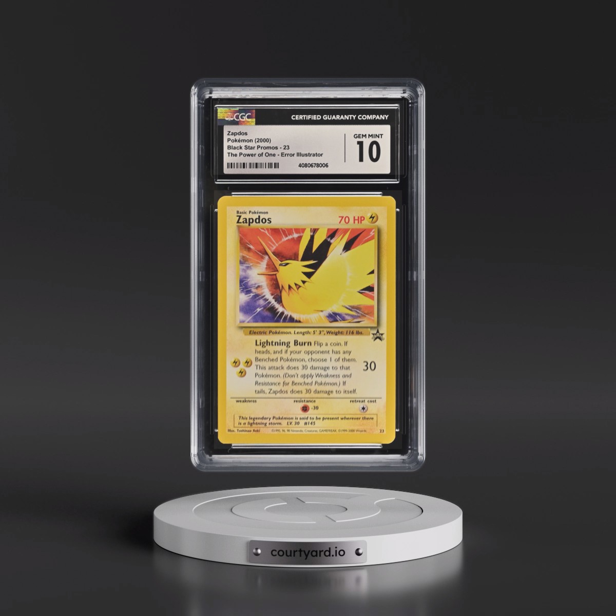 1999 Black Star Promos #23 Zapdos - The Power of One Error Illustrator - Aoki (CGC 10 GEM MINT)