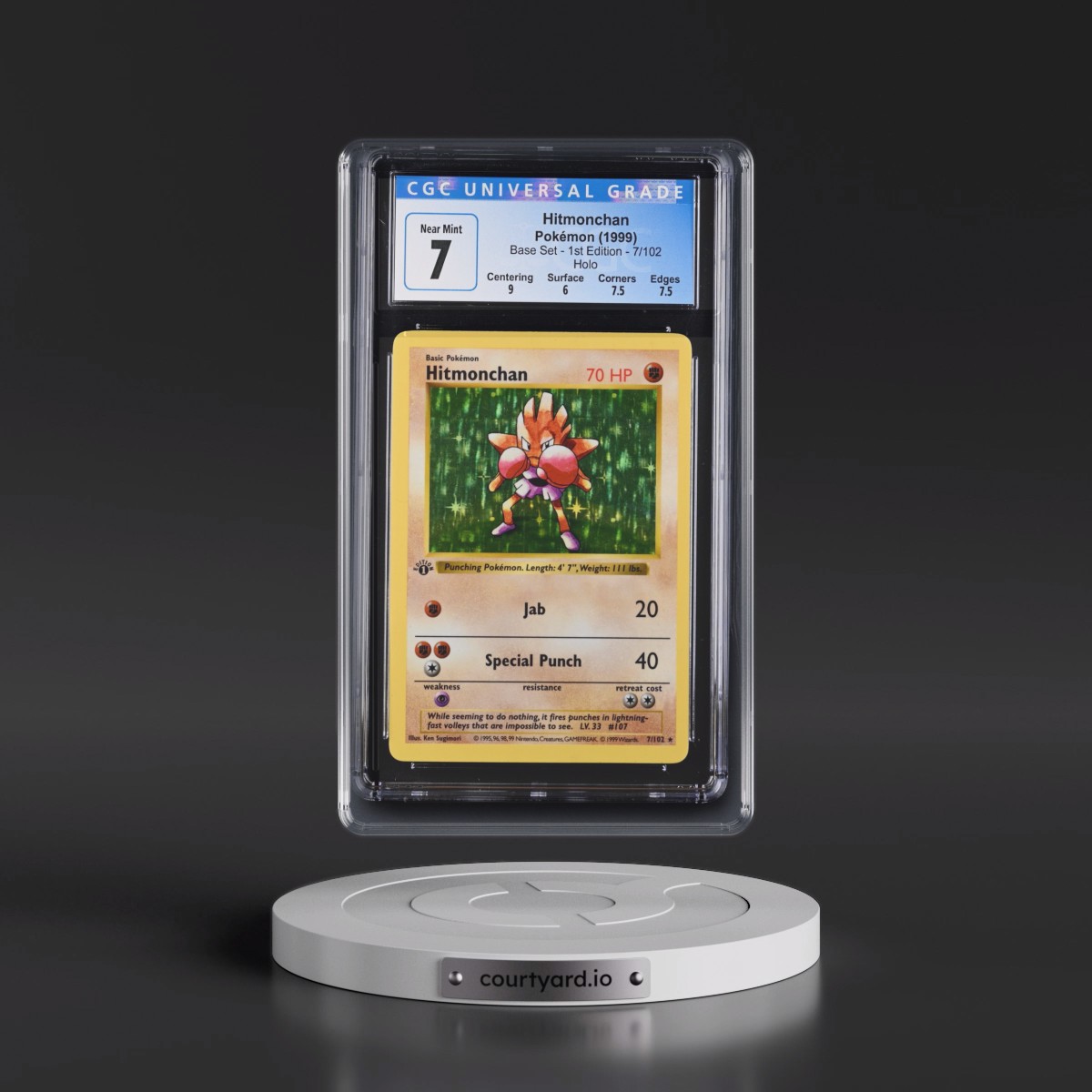 1999 Base Set #7/102 Hitmonchan - 1st Edition Holo (CGC 7 NM)