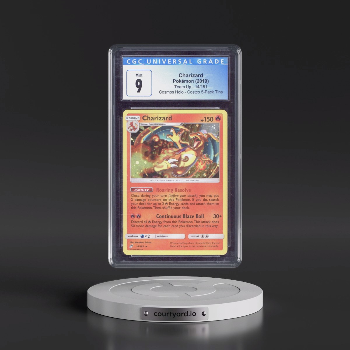 2019 Team Up #14/181 Charizard - Costco Exclusive (Cos. Holo) 5-Pack Tin (CGC 9 MINT)