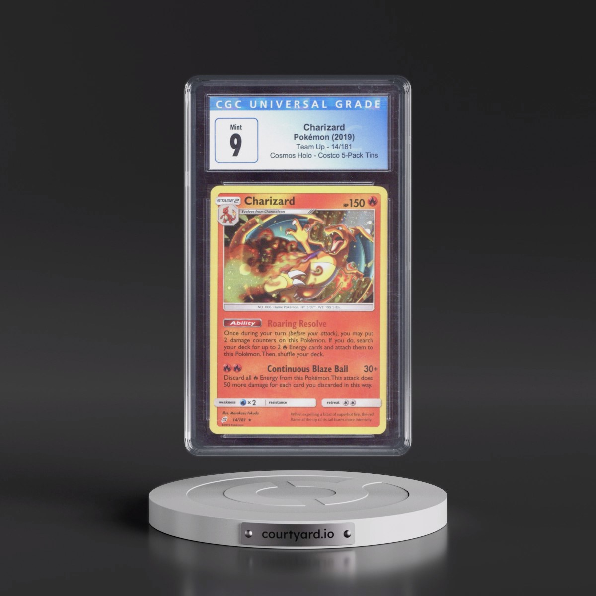 2019 Team Up #14/181 Charizard - Costco Exclusive (Cos. Holo) 5-Pack Tin (CGC 9 MINT)