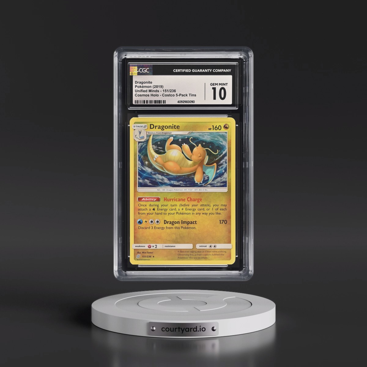 2019 Unified Minds #151/236 Dragonite - Costco Exclusive (Cos. Holo) 5-Pack Tin (CGC 10 GEM MINT)