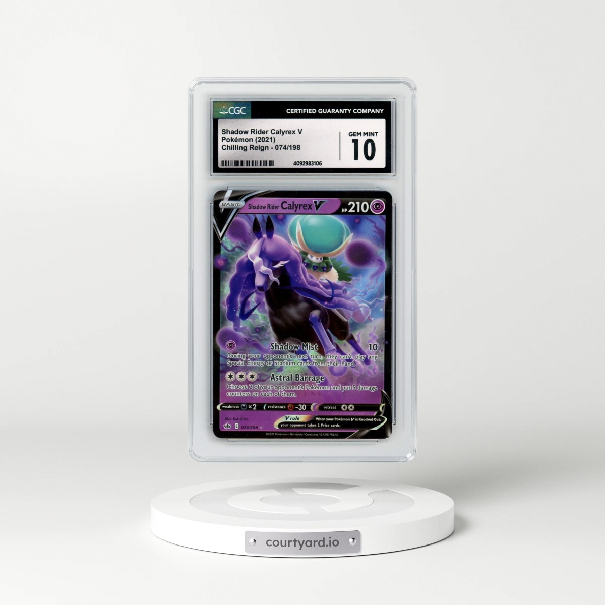 2021 Chilling Reign #074/198 Shadow Rider Calyrex V - Holo (CGC 10 GEM MINT)