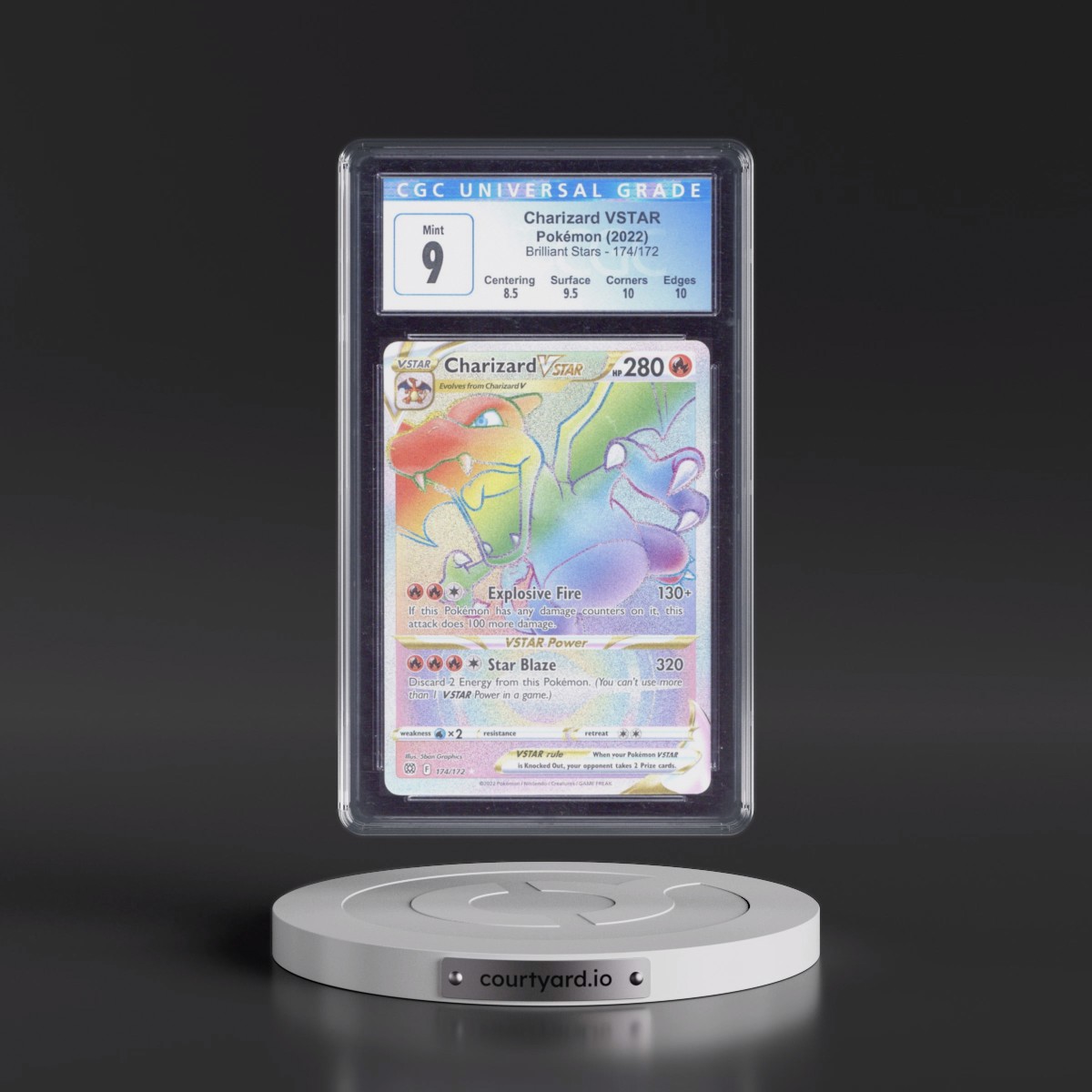 2022 Brilliant Stars #174/172 Charizard VSTAR - Rainbow Rare Holo (CGC 9 MINT)