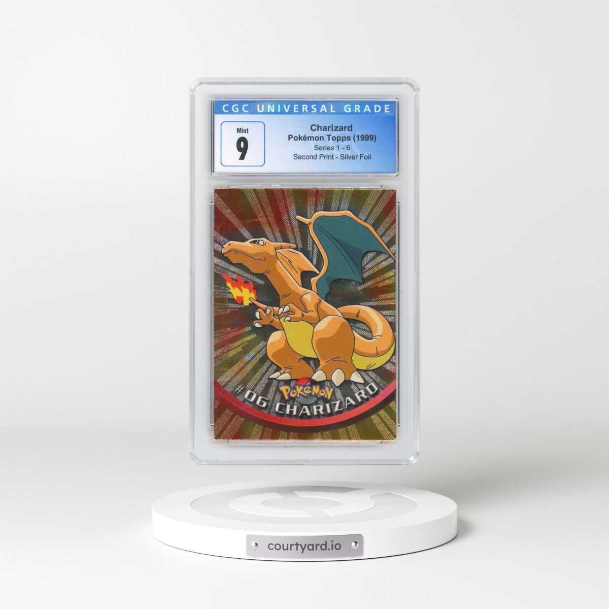 1999 Series 1 (Oval Nintendo Seal) #6 Charizard - Second Print (Black Topps Logo) Silver Foil (Rays) (CGC 9 MINT)
