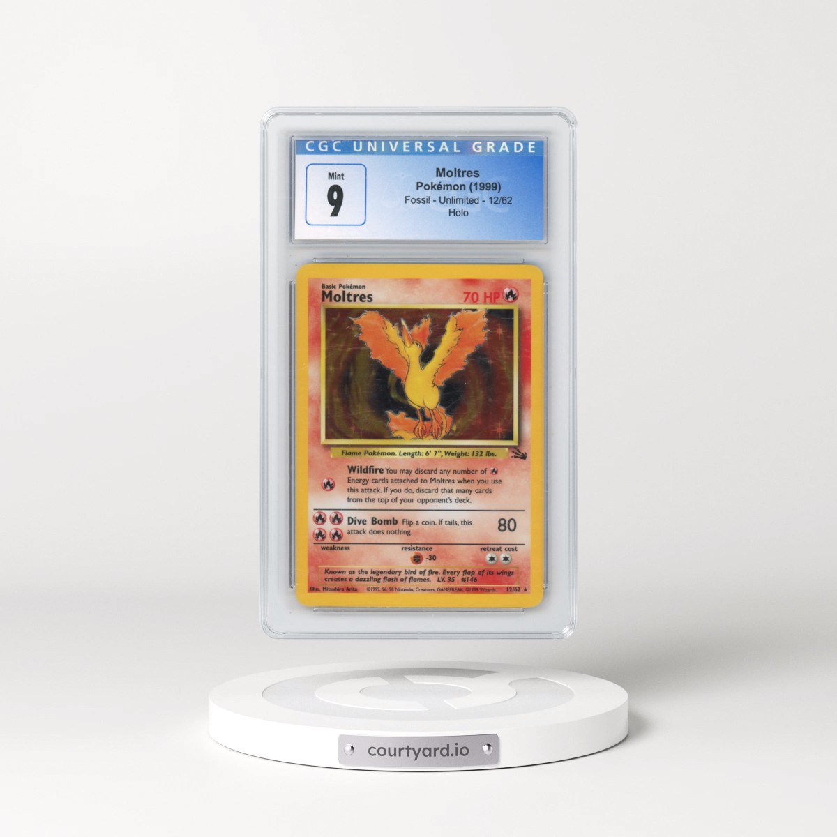 1999 Fossil #12/62 Moltres - Galaxy Star Holo (CGC 9 MINT)