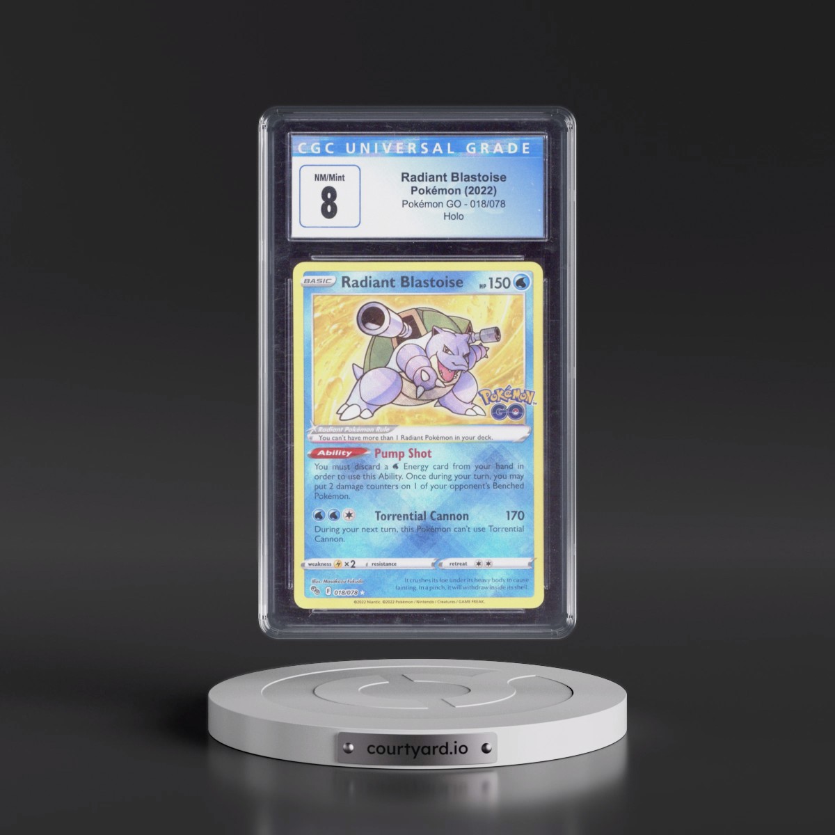 2022 Pokémon GO #018/078 Radiant Blastoise - Holo (CGC 8 NM-MT)