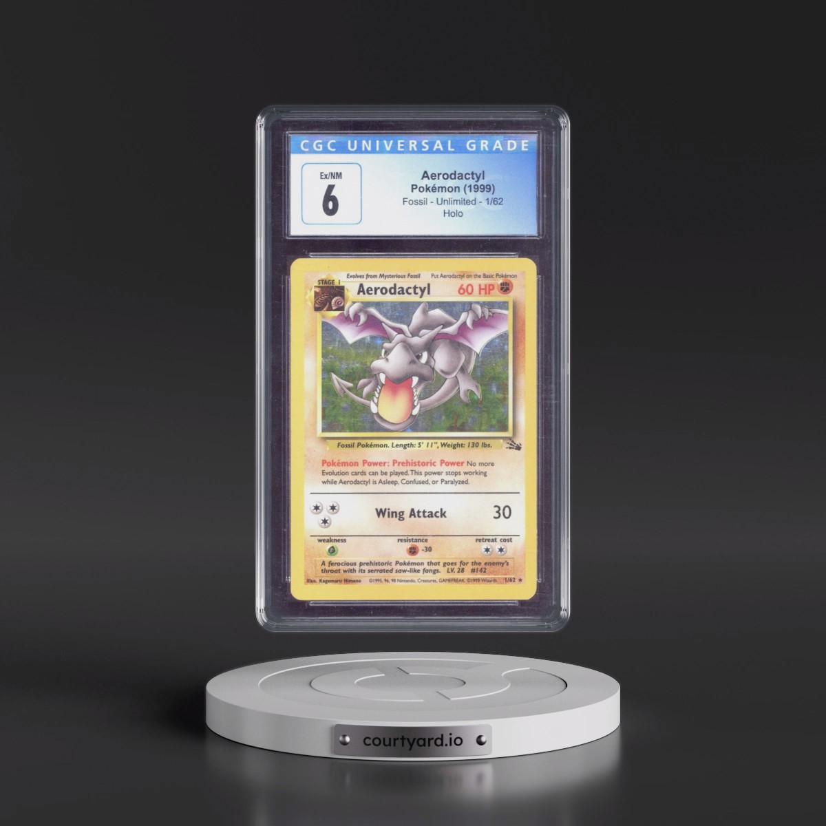 1999 Fossil #1/62 Aerodactyl - Galaxy Star Holo (CGC 6 EX-NM)