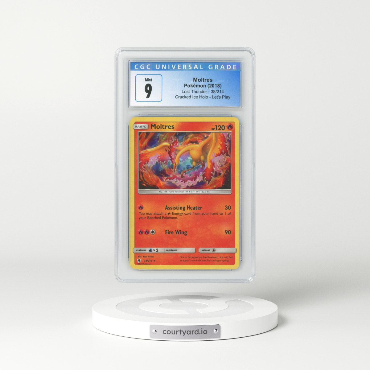 2018 Lost Thunder #38/214 Moltres - Cracked Ice Holo Let's Play (CGC 9 MINT)