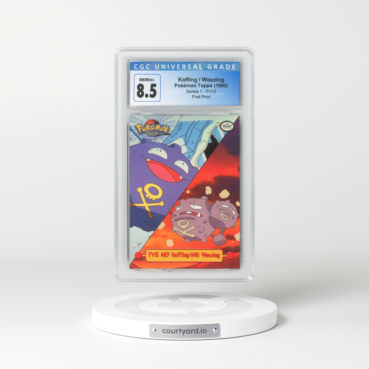 1999 Series 1 (Oval Nintendo Seal) #TV13 No.107 Koffing/No.110 Weezing - First Print (Blue Topps Logo) (CGC 8.5 NM-MT+)