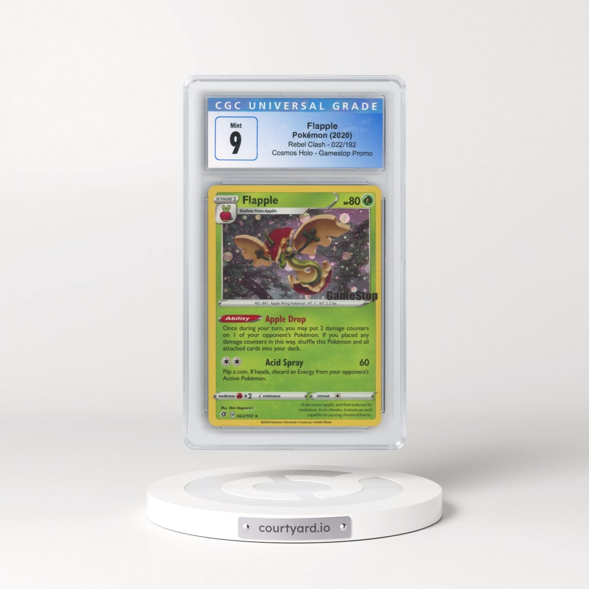 2020 Rebel Clash #022/192 Flapple - Cosmos Holo GameStop Promo (CGC 9 MINT)