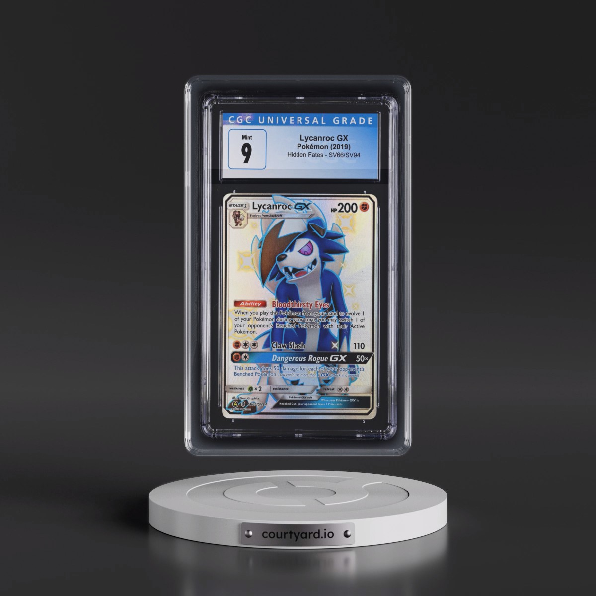 2019 Hidden Fates #SV66/SV94 Lycanroc GX - Shiny Vault Holo (CGC 9 MINT)