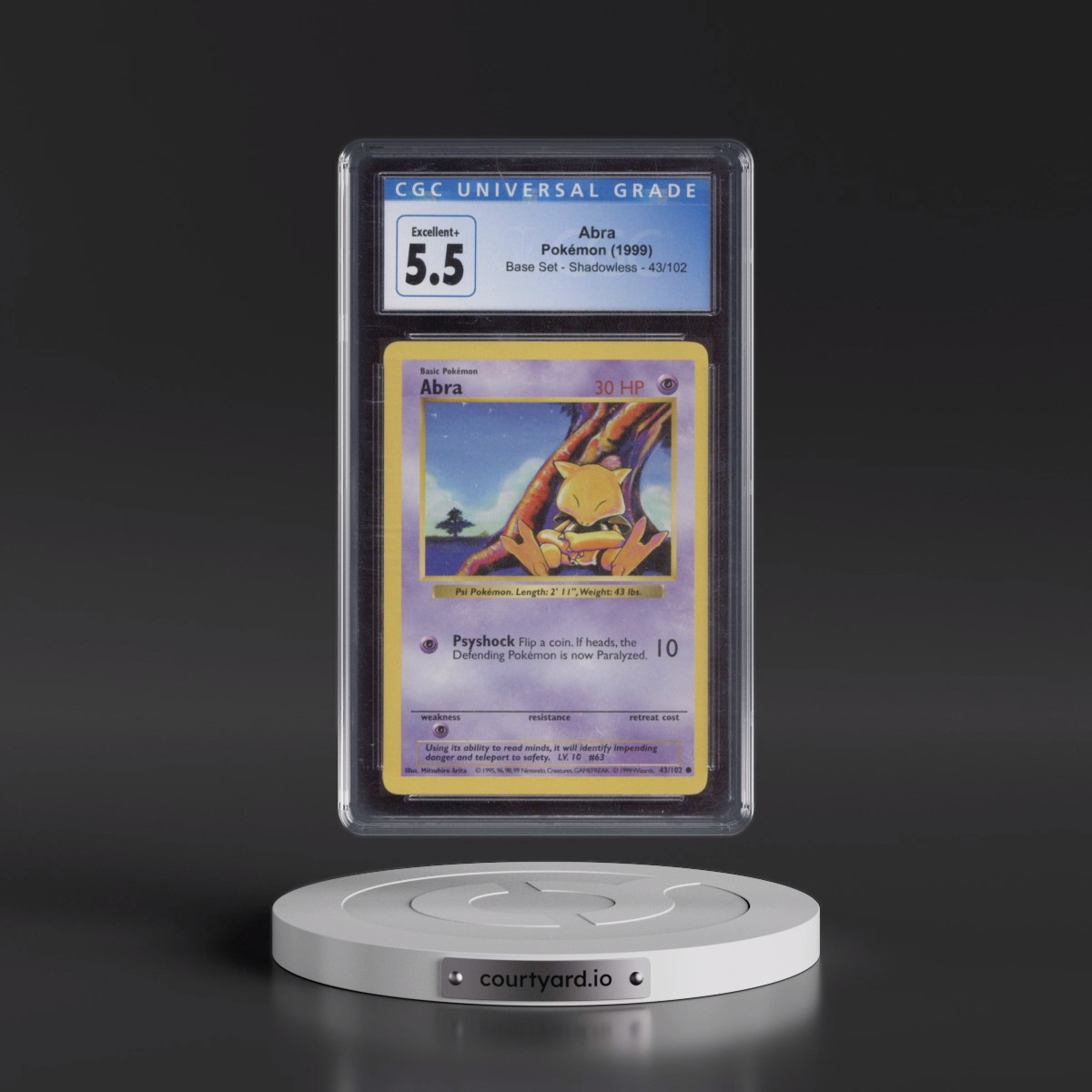 1999 Base Set #43/102 Abra - Shadowless Shadowless (CGC 5.5 EX+)