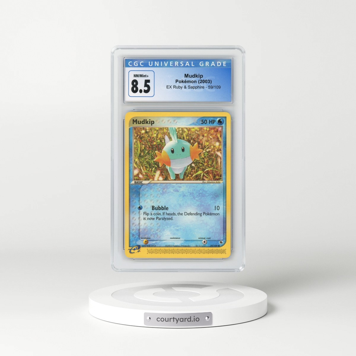 2003 EX Ruby & Sapphire (2003 Copyright, w/ "e" Symbol) #59/109 Mudkip (CGC 8.5 NM-MT+)