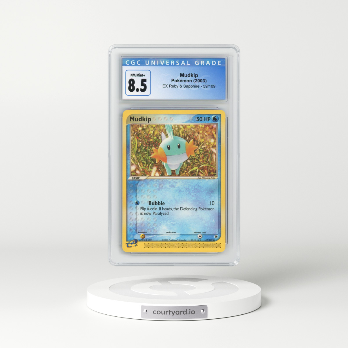 2003 EX Ruby & Sapphire (2003 Copyright, w/ "e" Symbol) #59/109 Mudkip (CGC 8.5 NM-MT+)