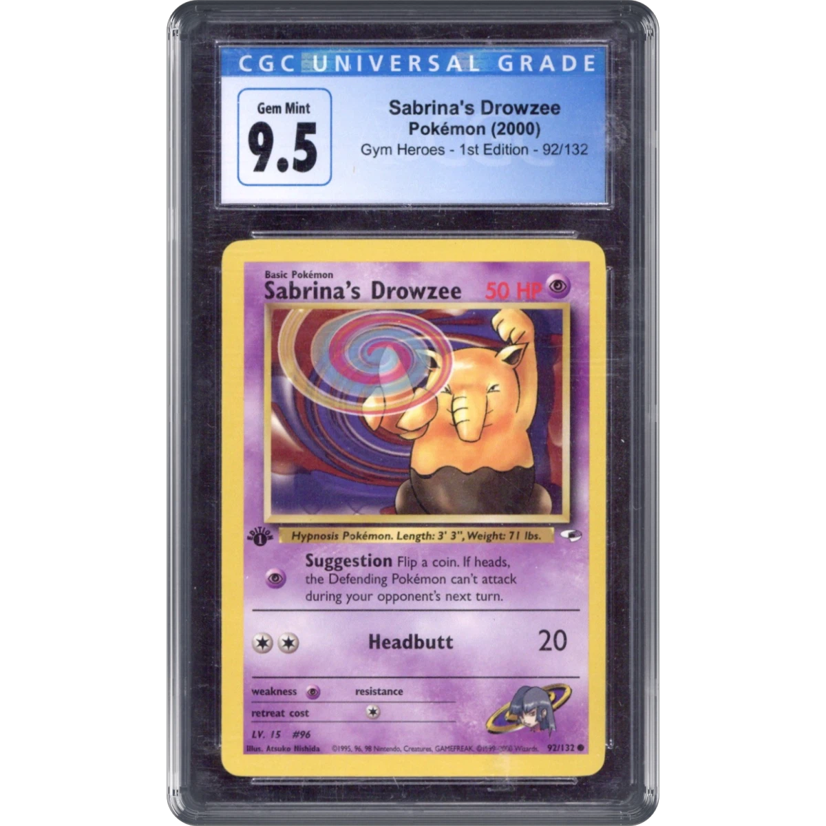 2000 Gym Heroes #92/132 Sabrina's Drowzee - 1st Edition 1st Edition (CGC 10 GEM MINT)