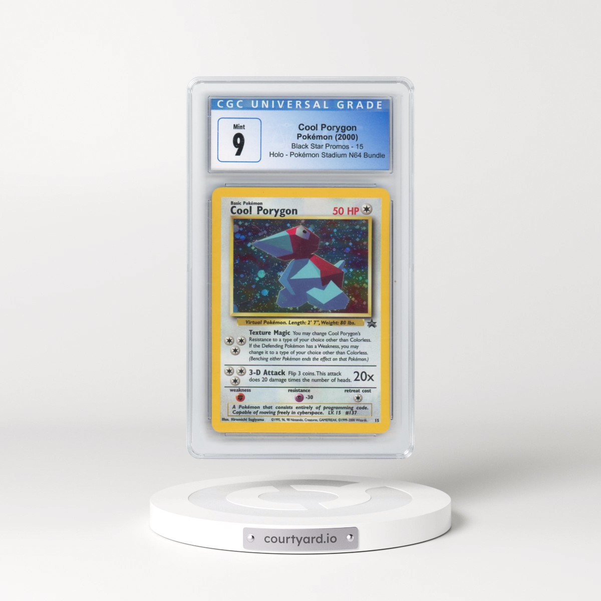 1999 Black Star Promos #15 Cool Porygon - Pokémon Stadium N64 Bundle (Holo) (CGC 9 MINT)