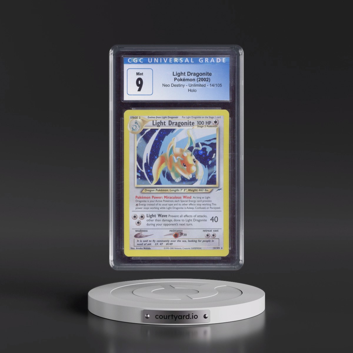 2002 Neo Destiny #14/105 Light Dragonite - Holo (CGC 9 MINT)