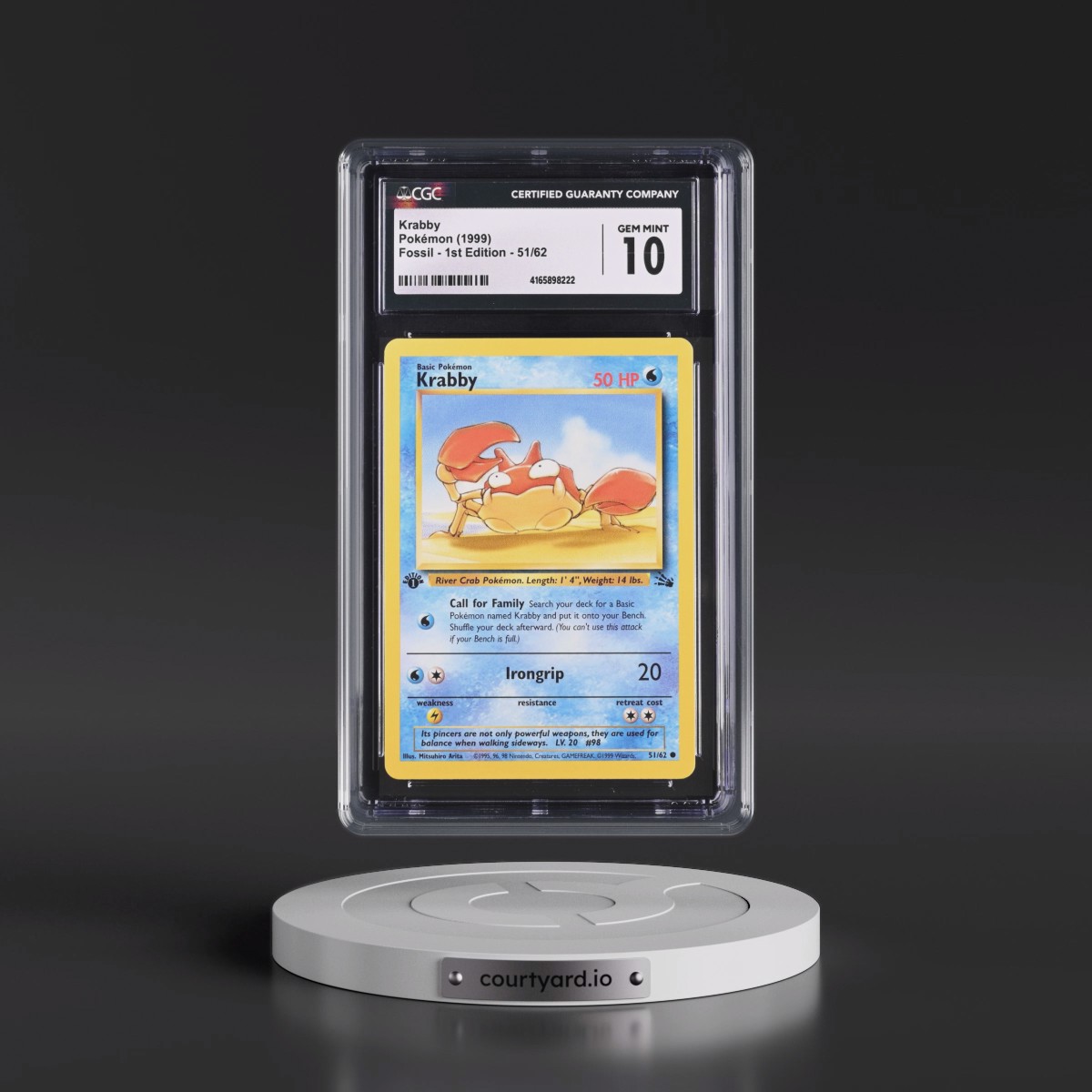 1999 Fossil #51/62 Krabby - 1st Edition 1st Edition (CGC 10 GEM MINT)