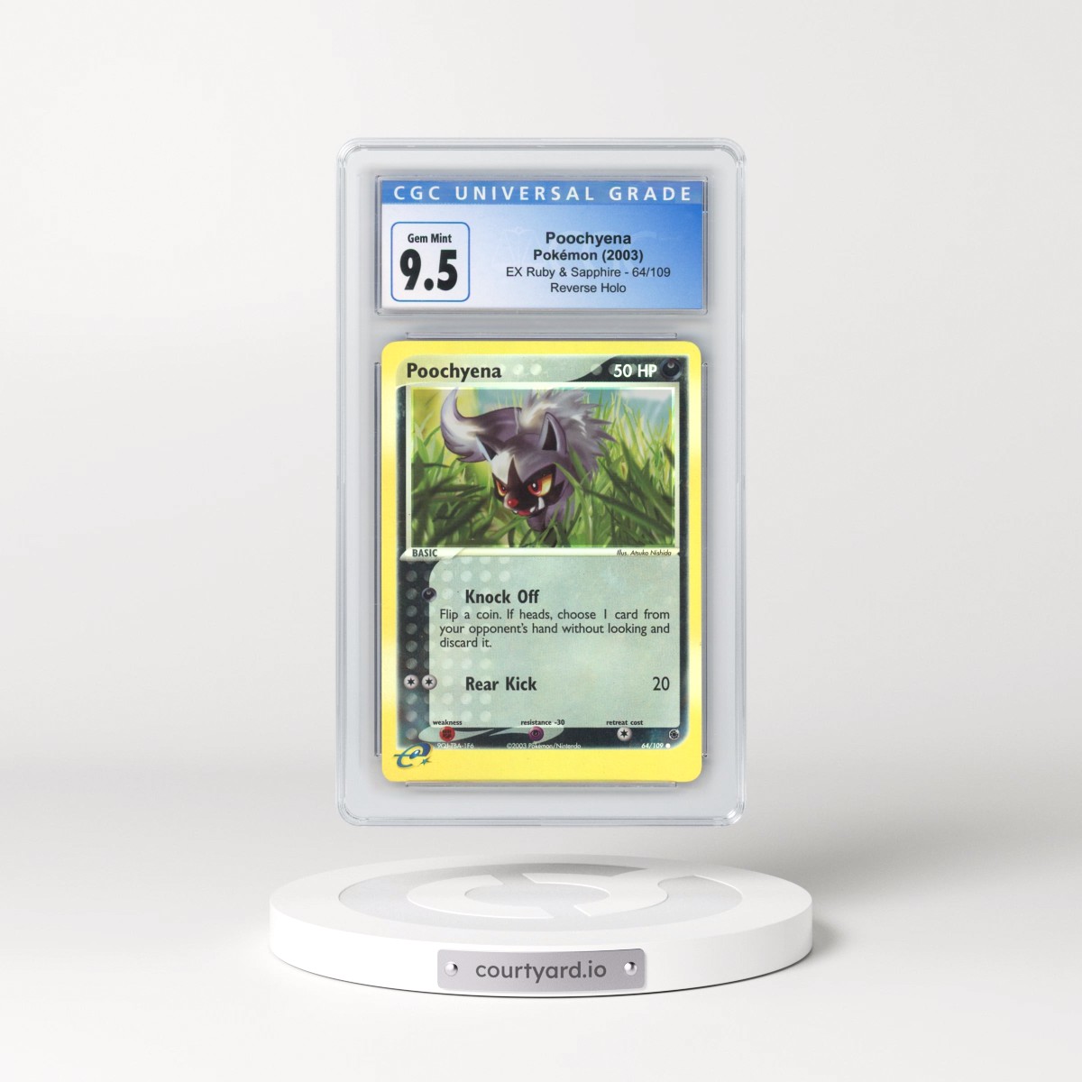 2003 EX Ruby & Sapphire (2003 Copyright, w/ "e" Symbol) #64/109 Poochyena - Reverse Holo (CGC 10 GEM MINT)