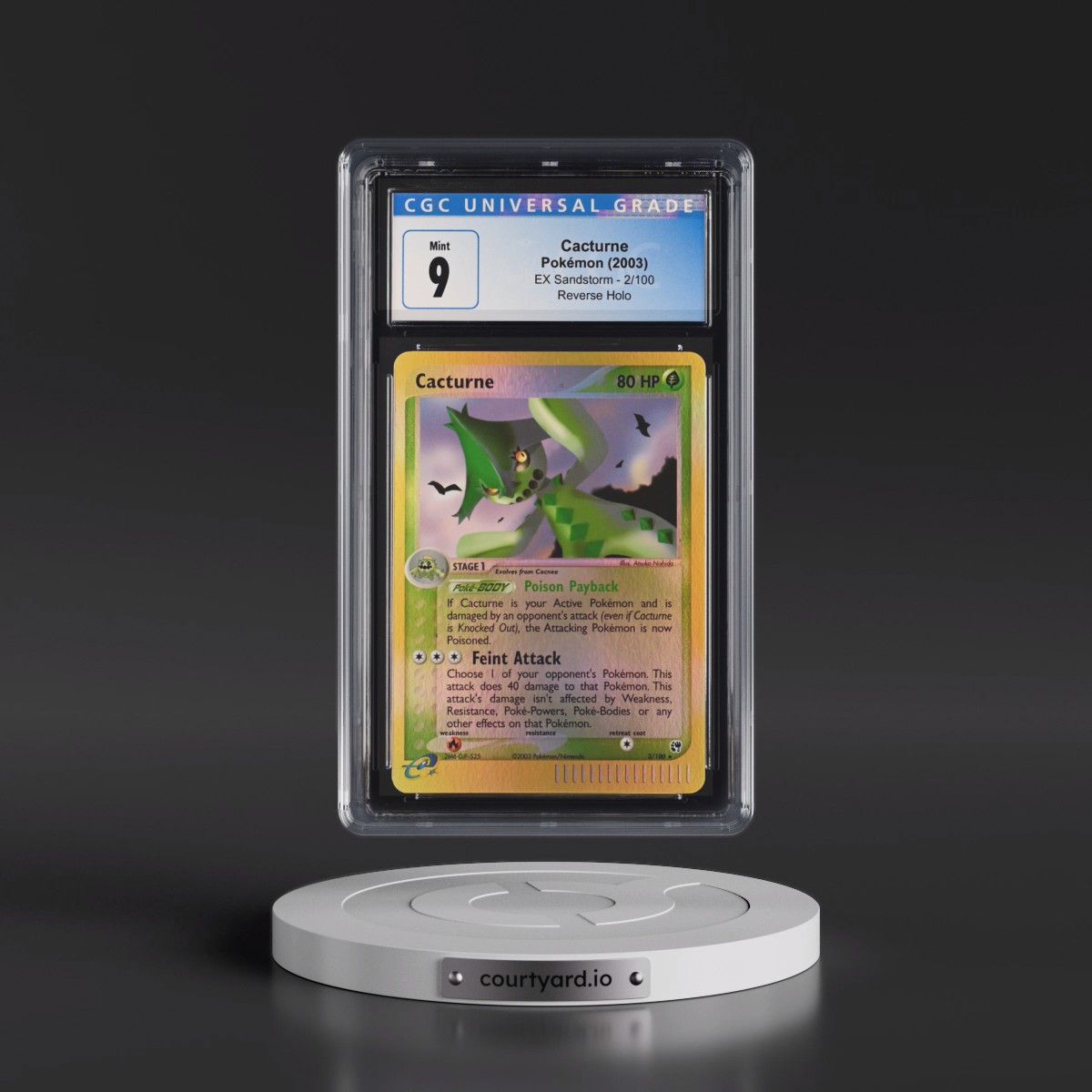 2003 EX Sandstorm (2003 Copyright, w/ "e" Symbol) #2/100 Cacturne - Reverse Holo (CGC 9 MINT)