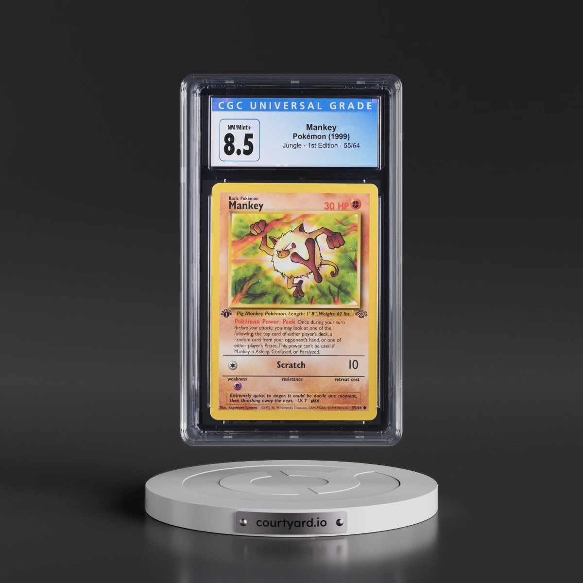 first edition mankey pokemon card 1999 Jungle PSA 10 Thompsons Coins a random card from your opponents hand 1st First Edition Common Jungle