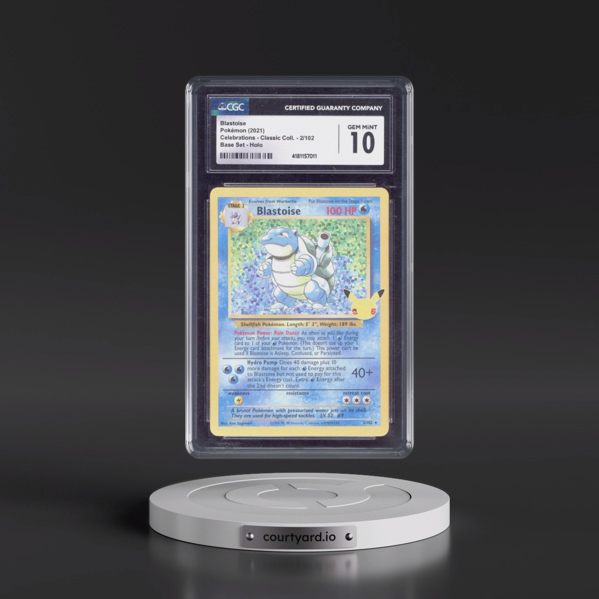 2021 Celebrations - Classic Collection #2/102 Blastoise - Base Set Holo (CGC 10 GEM MINT)