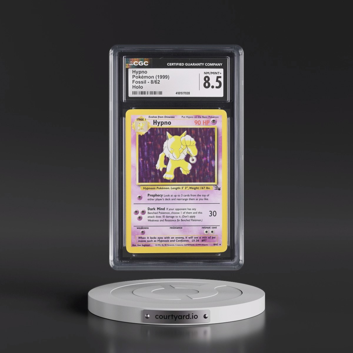 1999 Fossil #8/62 Hypno - Galaxy Star Holo (CGC 8.5 NM-MT+)