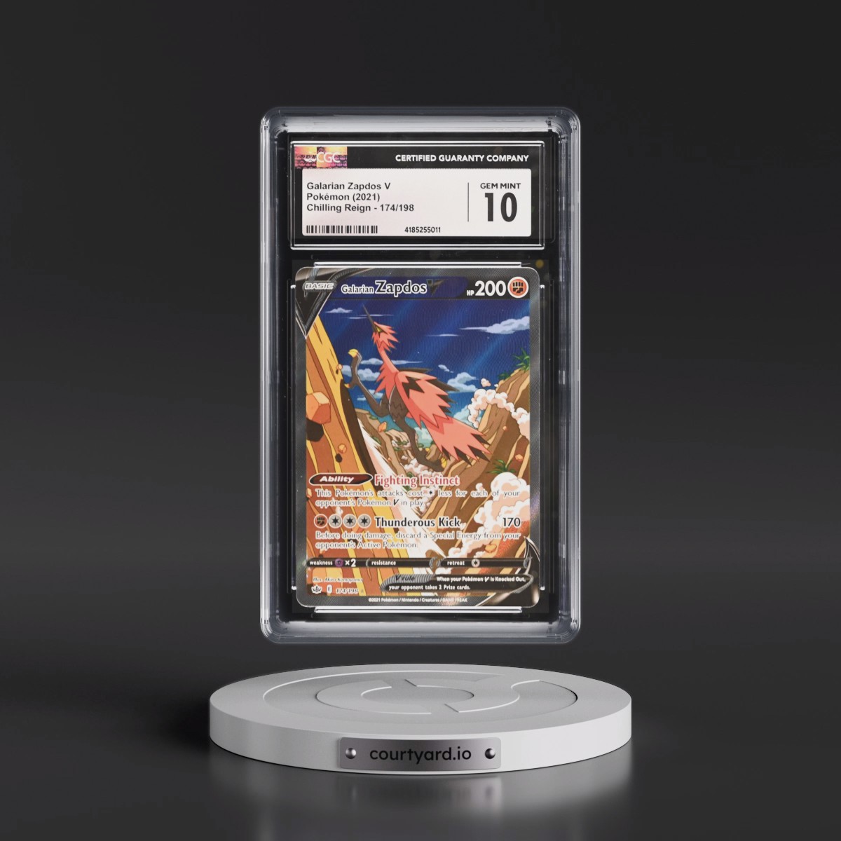 2021 Chilling Reign #174/198 Galarian Zapdos V - Ultra Rare Holo (CGC 10 GEM MINT)
