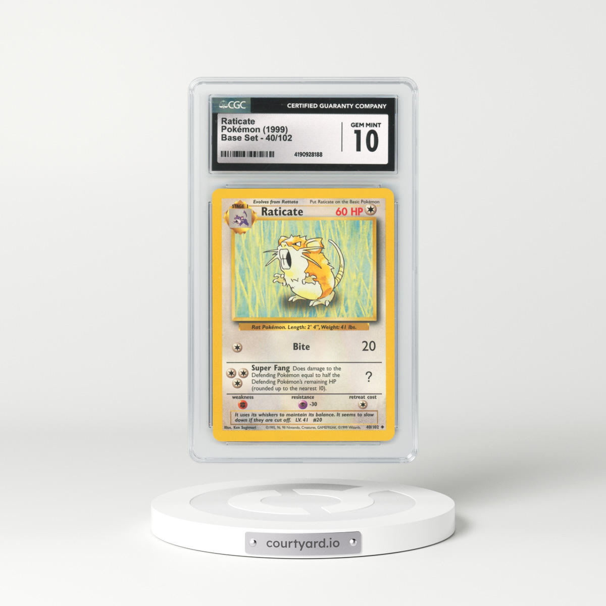 1999 Base Set #40 Raticate (CGC 10 GEM MINT)