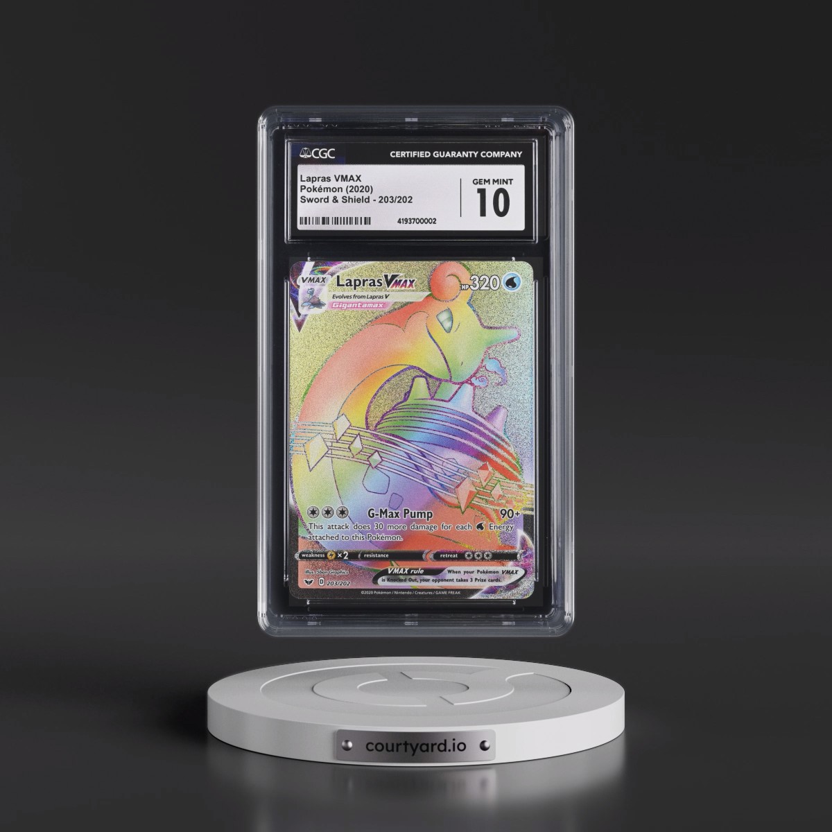 2020 Sword & Shield #203/202 Lapras VMAX - Rainbow Rare Holo (CGC 10 GEM MINT)