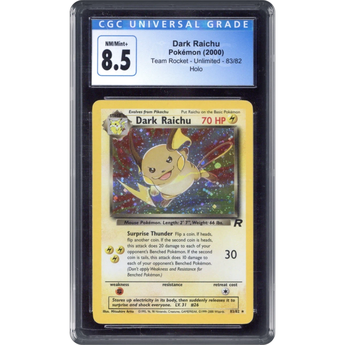 1999 Team Rocket #83/82 Dark Raichu - Holo (CGC 8.5 NM-MT+)