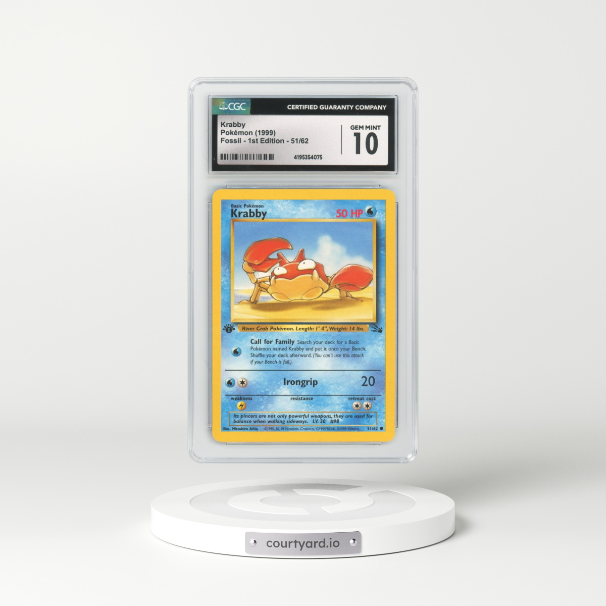 1999 Fossil #51 Krabby - 1st Edition (CGC 10 GEM MINT)