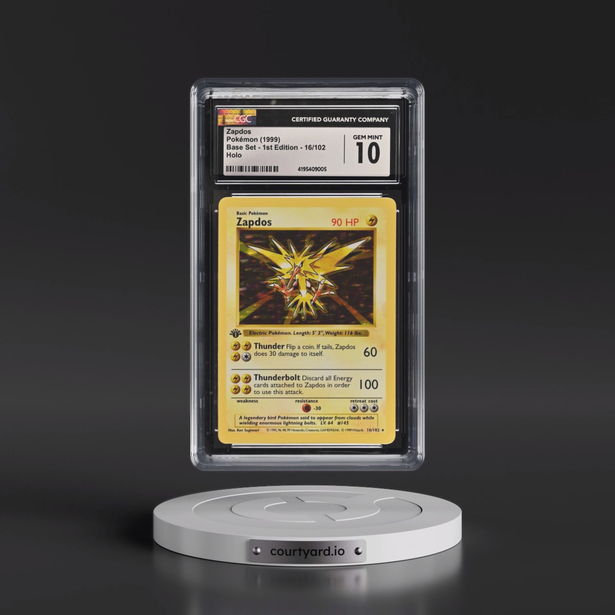 1999 Base Set #16/102 Zapdos - 1st Edition Holo (CGC 10 GEM MINT)
