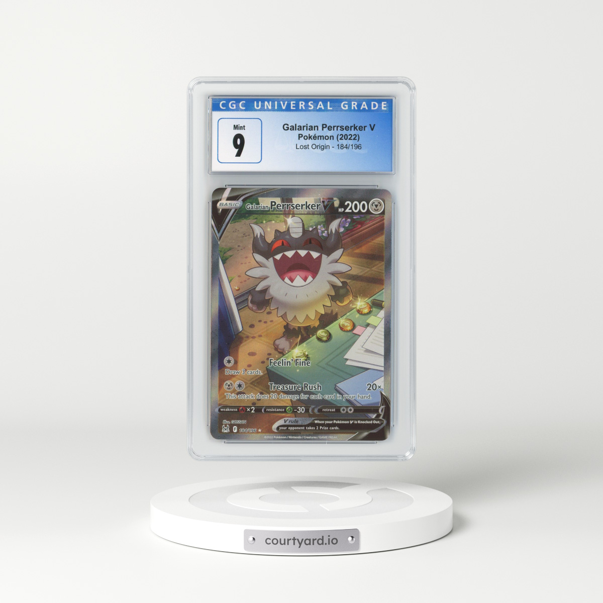 2022 Lost Origin #184 Galarian Perrserker V - Full Art Holo (CGC 9 MINT)