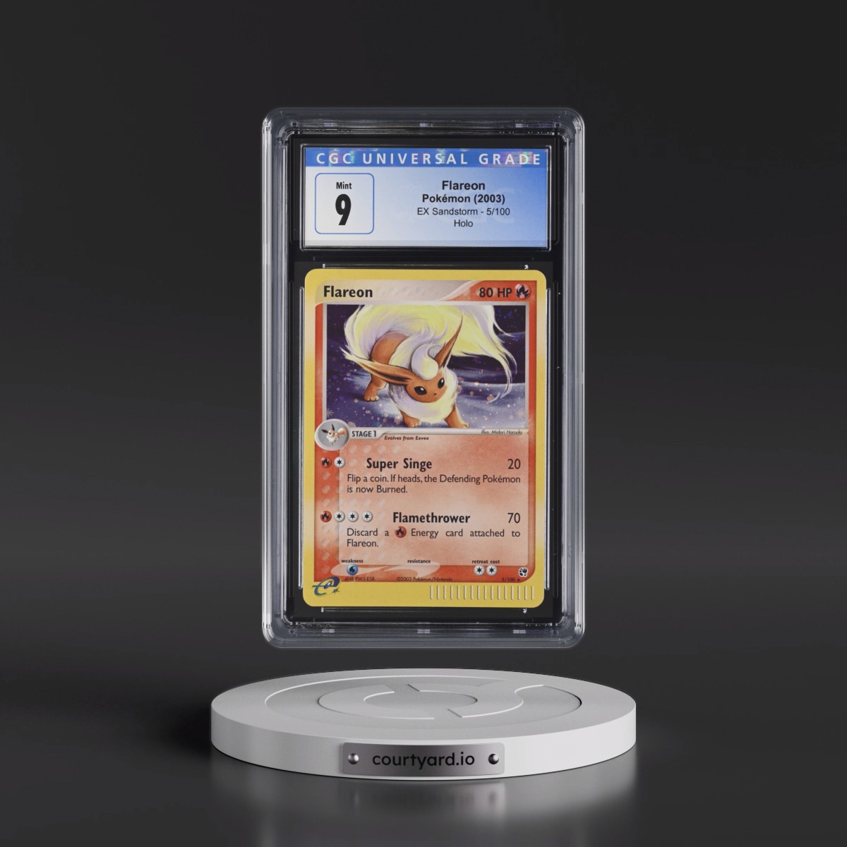 2003 EX Sandstorm (2003 Copyright, w/ "e" Symbol) #5/100 Flareon - Holo (CGC 9 MINT)