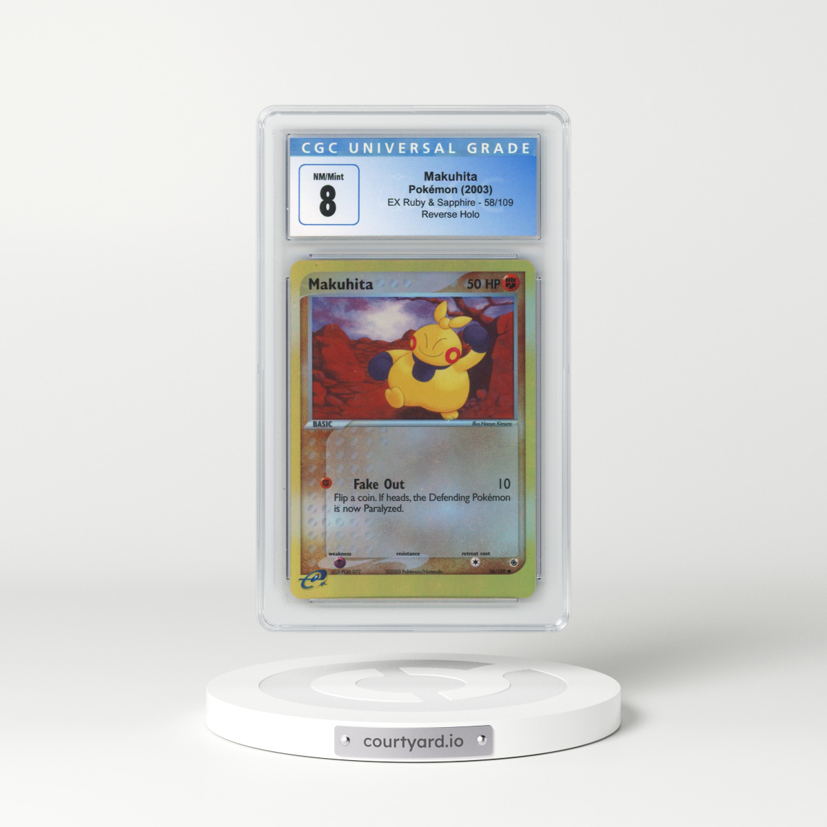 2003 EX Ruby & Sapphire (2003 Copyright, w/ "e" Symbol) #58/109 Makuhita - Reverse Holo (CGC 8 NM-MT)
