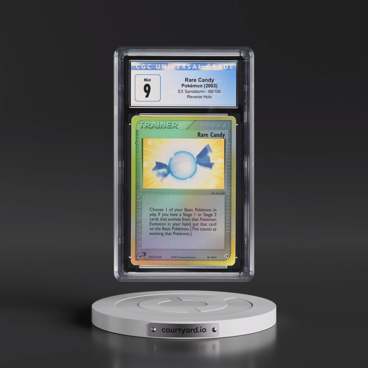 2003 EX Sandstorm (2003 Copyright, w/ "e" Symbol) #88/100 Rare Candy - Reverse Holo (CGC 9 MINT)