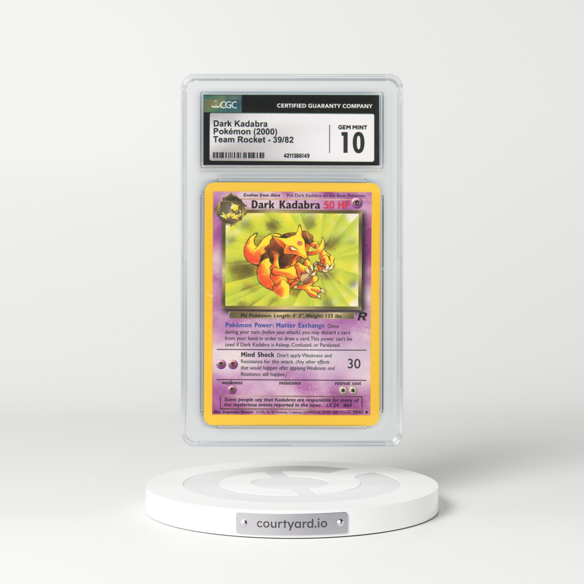 1999 Team Rocket #39 Dark Kadabra (CGC 10 GEM MINT)