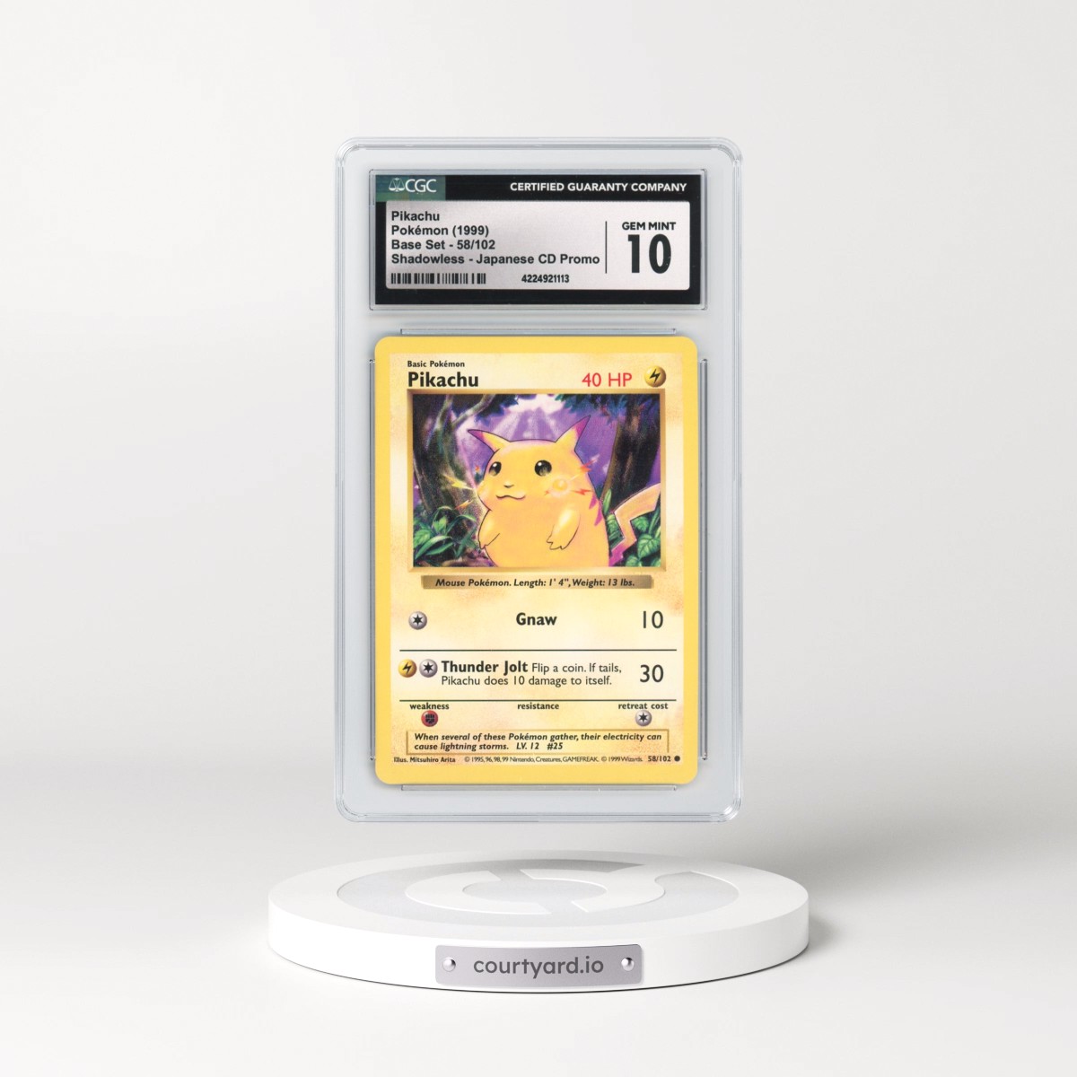 1999 Base Set #58 Pikachu - Shadowless CD Promo (CGC 10 GEM MINT)