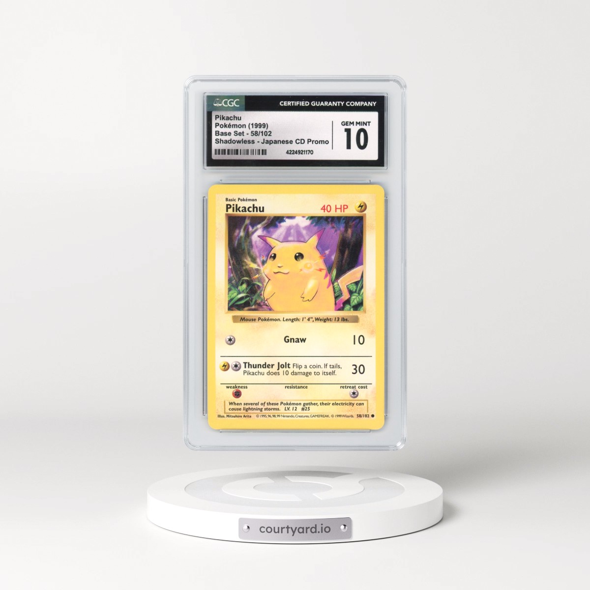 1999 Base Set #58 Pikachu - Shadowless Japanese CD Promo (CGC 10 GEM MINT)