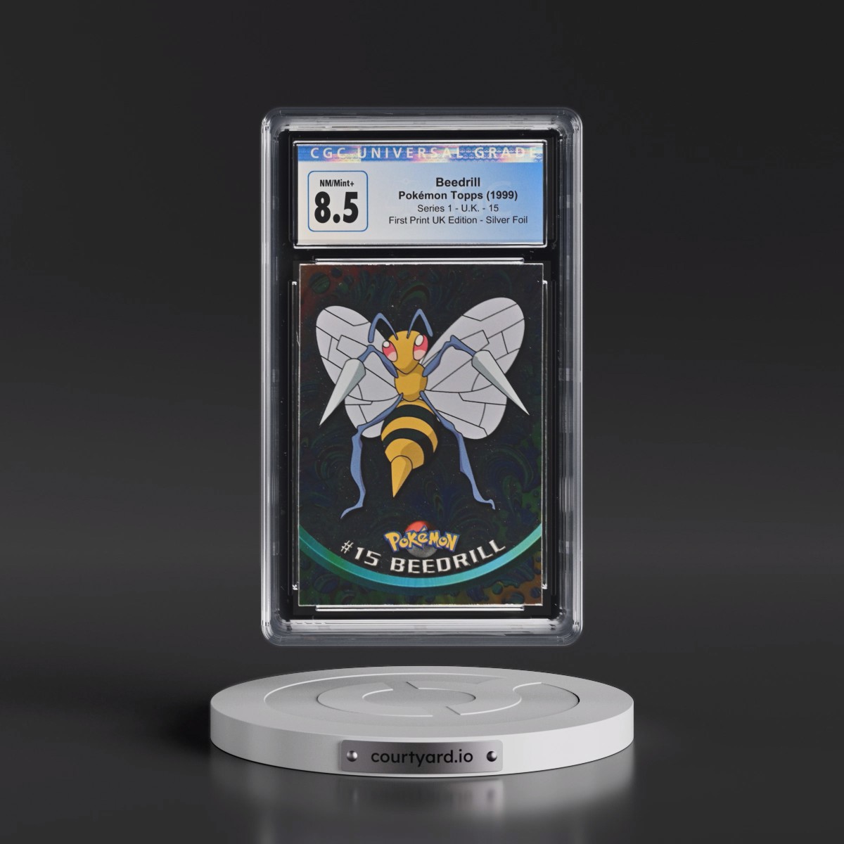 1999 Series 1 (Circular Nintendo Seal) #15 Beedrill - 1st Print UK Ed (Blue Topps Logo) Silver Foil (Smooth) (CGC 8.5 NM-MT+)