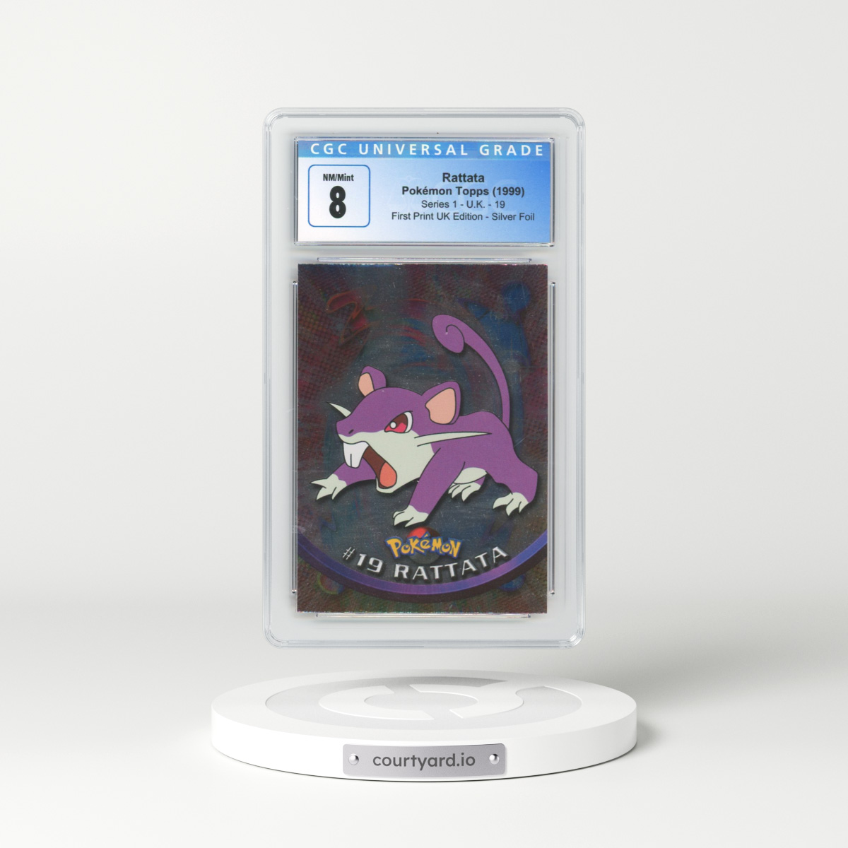 1999 Series 1 (Circular Nintendo Seal) #19 Rattata - 1st Print UK Ed (Blue Topps Logo) Silver Foil (Smooth) (CGC 8 NM-MT)
