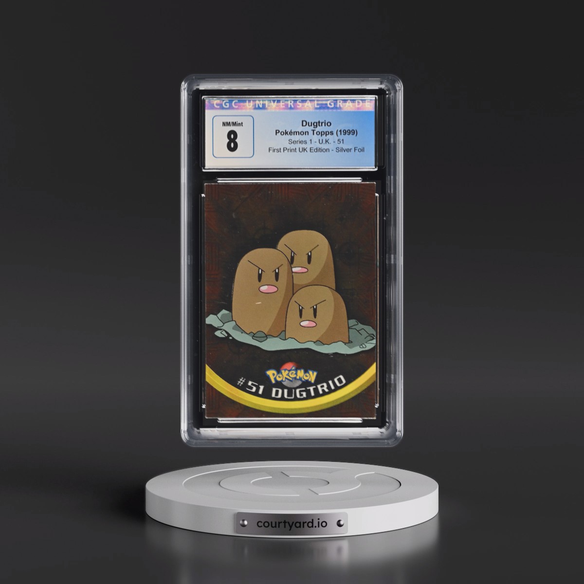 1999 Series 1 (Circular Nintendo Seal) #51 Dugtrio - 1st Print UK Ed (Blue Topps Logo) Silver Foil (Smooth) (CGC 8 NM-MT)