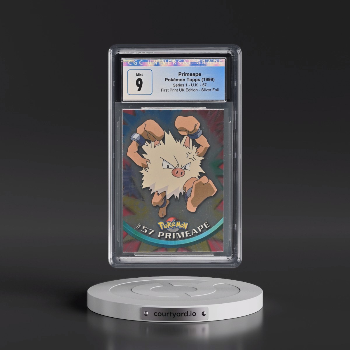 1999 Series 1 (Circular Nintendo Seal) #57 Primeape - 1st Print UK Ed (Blue Topps Logo) Silver Foil (Smooth) (CGC 9 MINT)