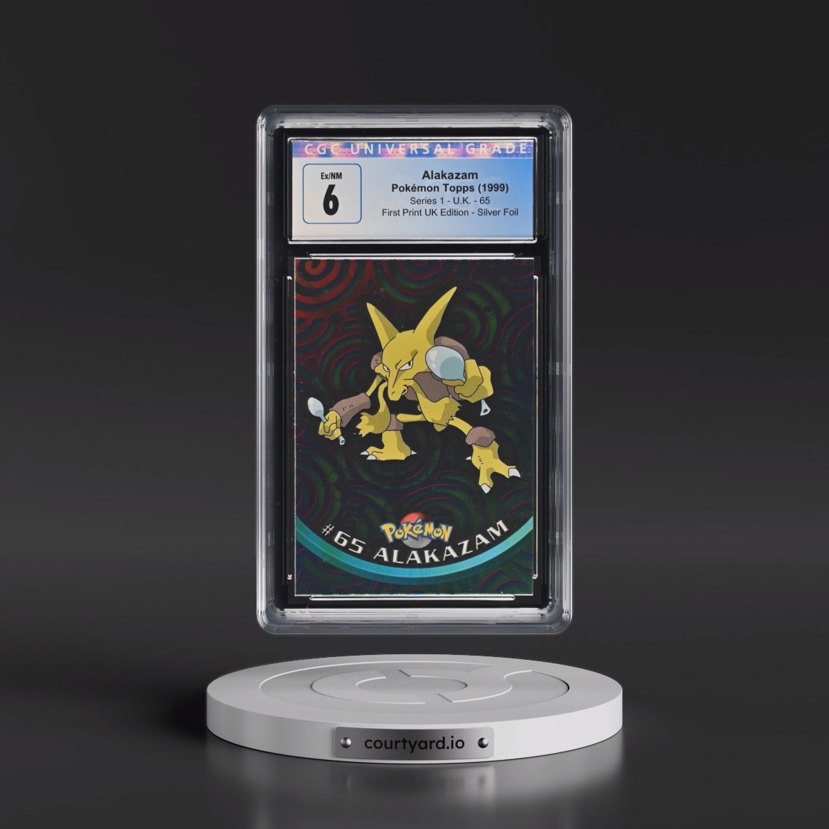 1999 Series 1 (Circular Nintendo Seal) #65 Alakazam - 1st Print UK Ed (Blue Topps Logo) Silver Foil (Smooth) (CGC 6 EX-NM)